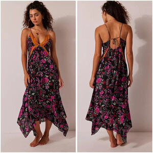 New Free People There She Goes Black Combo Maxi Slip Sun Dress Sundress …